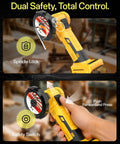 Tough As Nails Compact Three Inch Brushless Circular Saw Slides Right On To Your DeWalt 20 Volt Battery with safety switch features.