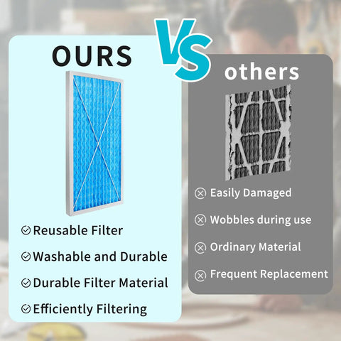 Comparison image showcasing Top Shelf 24x12x1 MERV 13 Washable Electrostatic Outer Air Filter Two Pack vs inferior filters.