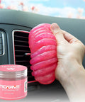 Car Cleaning Gel And Auto Detailing Putty Kick The Grime Out Quick, sticky rose red gel cleaning vents and dashboard.