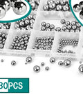 Assorted Full-Size Precision Steel Balls Set With Storage Box For Bicycle And Machinery, 530 Pieces, Rust-Resistant Chrome Steel Spheres