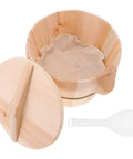 Built Tough Cedar Wood Rice Steamer Bucket With Secure Lid And Heavy Duty Nonslip Base For Uniform Cooking with removable cloth.