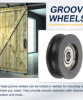 Hella Smooth U Groove Ball Bearing Rollers 6 X 30 X 10 mm Nylon Pulley Guide Wheels for sliding doors, shown with wooden door.