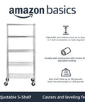 Five Shelf Adjustable Wire Storage Rack Heavy Duty Shelving Unit With Mobile Casters Chrome Steel Build, showcasing a chrome wire construction.