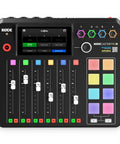 Kickstart Your Streaming Legacy With This Dope 3 Host Podcast Console Bundle Featuring An All In One Audio Mixer with sliders and screen.