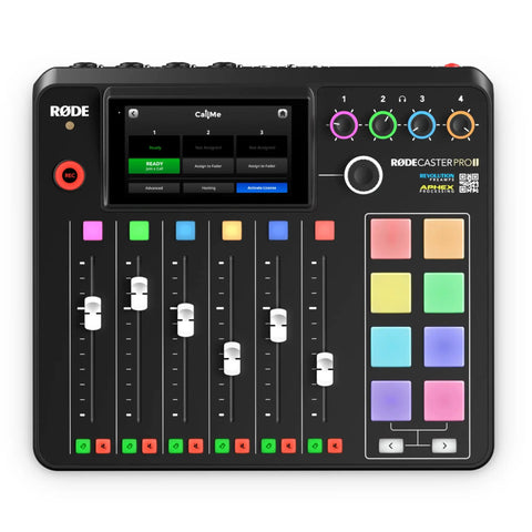 Kickstart Your Streaming Legacy With This Dope 3 Host Podcast Console Bundle Featuring An All In One Audio Mixer with sliders and screen.
