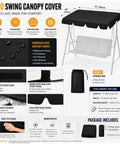 420D swing canopy cover showing details of Heavy Duty Patio Swing Canopy Replacement Top Waterproof Windproof UV Resistant Rip Proof Garden Cover Fits 75x45 Or 85x45 Outdoor Swing Seats For Yard Porch Park.