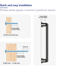 Drop Dead Gorgeous Matte Black Cabinet Pulls For Modern Kitchen Drawers And Bathroom Vanities 15 Pack 5 Inch Hole Spacing Heavy Metal Handle Set No Sweat Setup installation guide with thread depth details.