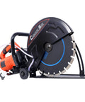 Hardcore 14 Inch Concrete Saw With Water Line And Dust Extraction Port Rips Right Through Concrete And Porcelain 15 Amp Wet Dry Power Tool No Fuss Operation Dead Straight Cuts side view of the saw