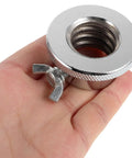 Hand holding a silver Two Pack Dumbbell Lock Clamps Screw Collars For Weight Lifting, Heavy Duty Steel, Anti Slip Barbell Collars