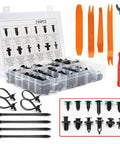 Super Tough Multi-Size Car Bumper Retainer Clips For Mercedes-Benz EQV Body Panels. Includes Nylon Expansion Fasteners Plus Dedicated Removal Tool In Clear Box.