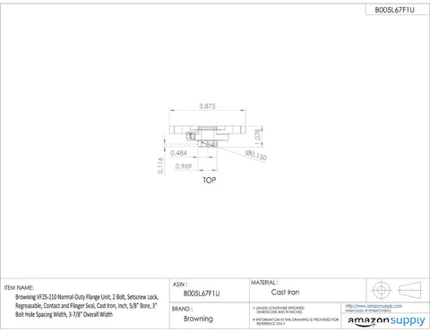 Cast Iron Flange Unit With Setscrew Lock And Dual Sealed Bearing For Moderate Loads Easy Service Design Contact Flinger Seals Five Eighths Inch Bore Technical drawing of specifications.