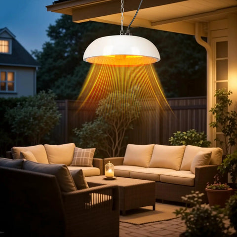 1500W Infrared Ceiling Mounted Patio Heater With 360 Degree Heat Coverage installed in outdoor seating area