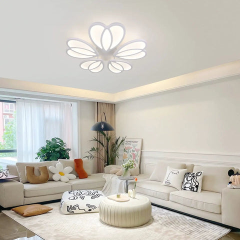 Lit 80W LED Ceiling Light With Remote Control Dimmable Modern Flower Shape Flush Mount Chandelier in living room