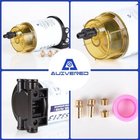 Close-up of 10 Micron Fuel Water Separator Filter Assembly Kit for Marine Outboards Compatible with Mercury and Yamaha Engines