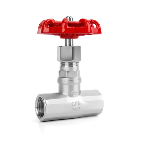 Half Inch NPT Stainless Steel B Type Globe Valve With Precise Flow Control, red handle, heavy-duty manual rotary, DN15 for industrial use.