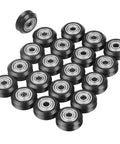 High Grade Pom V Groove Wheel Set With A Snug Five Millimeter Bore And Reliable 625 Bearings, 20 sturdy black polymer wheels.