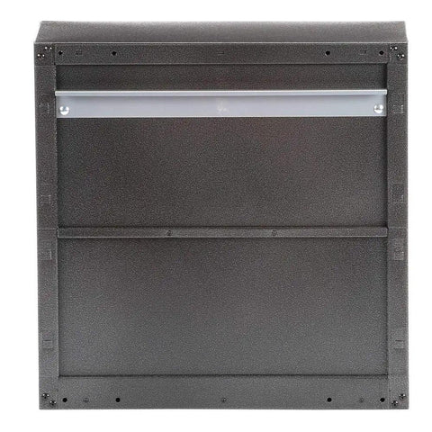 Wall Mount Gearbox Cabinet for Garage with Adjustable Shelf and Open Bottom Rack to Keep Your Badass Tools Organized, back view, heavy-duty, 28 inch