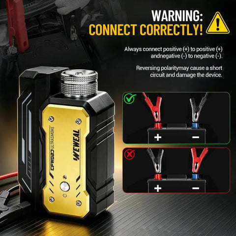 Warning about connections for Portable Evap Smoke Leak Tester Featuring Swap Out Replaceable Pod Cartridge For Under The Hood Automotive Diagnostics.