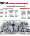 200 Pcs Spiral Galvanized Extended Compression Spring Assortment Kit Box Set Pro Grade With 20 Popular Sizes in plastic case