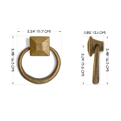 Top Notch Vintage Peg And Ring Cabinet Handles, Solid Brass Drawer Pulls, 2 Pack Kitchen And Bathroom Hardware With Mounting Screws, A Badass Smooth Finish For Your Next Home Upgrade, 2.24 inches size.