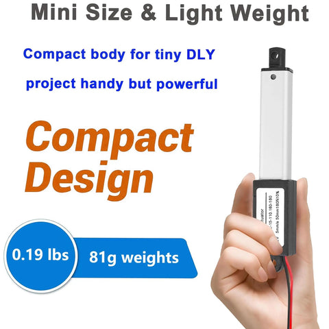 Hand holding Mini 12V Linear Actuator With 2 Inch Stroke, 180N Waterproof Micro Electric Actuator, lightweight design