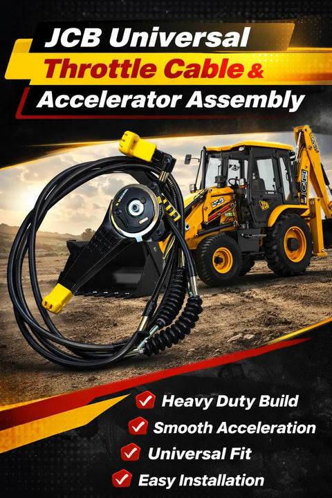Heavy Duty Universal Throttle Cable Kit For Jcb Backhoe Loader Replacement Accelerator Control Line with Steel Lever Assembly close-up.