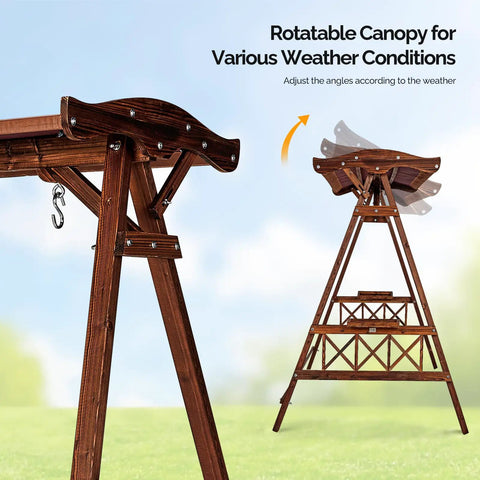 Heavy Duty Six Point Six Foot Porch Swing Frame With Adjustable Canopy Built To Last Wooden A Frame Stand Supports Up To 660 Lbs