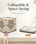 Straight Up 13 Inch Foldable Cube Storage Bin With Heavy Duty Handles For Closet Organization And Nursery Supplies Waterproof Flower Pattern Basket, shown open and folded.