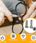 Person using 1000 Piece Rust Resistant Carbon Steel Mini Screw Kit With Phillips Pan Heads For Electronics Repair And Gadget Fixes M1.6 To M3 on eyeglasses.