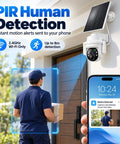 Wireless 2K HD Outdoor Security Camera With Massive 6000mAh Battery And Smart AI Motion Alerts And Rockin Night Vision And Crystal Clear Two Way Audio And Rugged IP65 Weather Armor For Home Defense White detecting a delivery person at the front door.