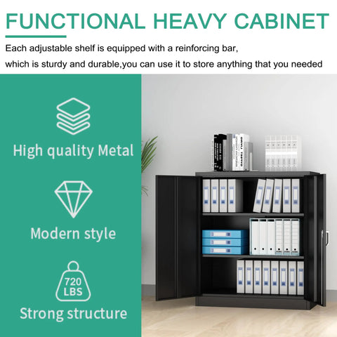 Heavy Duty Two Door Steel Locking Storage Cabinet With Adjustable Shelves Secure Garage Cupboard For Workshop Supplies And Daily Gear Lock Everything Up, black metal cabinet with files.