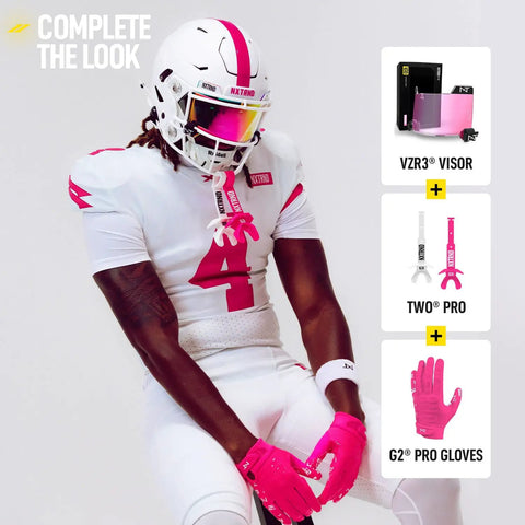 Game Day Ready Dope Football Mouth Guard With Permanent Strap For Adults And Youth Pink Shock Absorbing Bite Pads Locked In Gridiron Protection Secure Fit Training Gear with pink accessories.