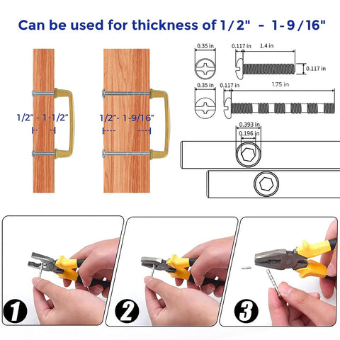 Top Shelf Gold Cabinet Handles And Bar Pulls For Kitchen Cupboards And Bathroom Drawers With Exact 3 Inch Center To Center Mounting shown with installation guide.