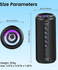 Portable Bluetooth Speaker With Bluetooth 5.4, 20W HD Loud Stereo Sound, TWS Pairing, RGB Lights, shown with size parameters.