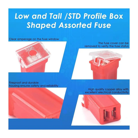 Fuses Assortment Kit With Standard And Small Blade Fuses 304 Pcs Box Shaped Set Includes Low And Tall Profile Fuses And Puller