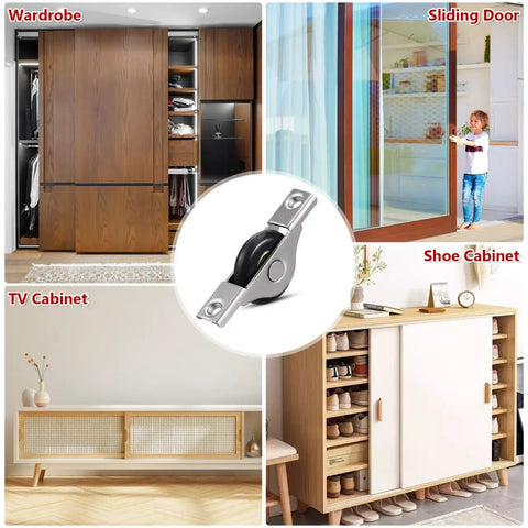 Heavy Duty Sliding Door Rollers Four Pack With Silky Nylon Wheels And Tough Steel Mounts For Closet Tracks in wardrobe and shoe cabinet.