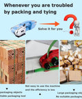 Cordless Electric Strapping Machine With Effortless One Handed Operation, Automatic PP PET Strap Welding displayed with packaging examples.