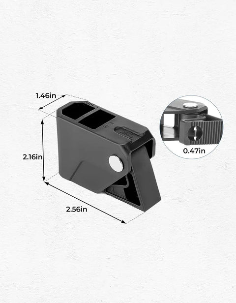 Boat Fender Clips Quick Release Adjustable Bumper Clips dimensions, black plastic design, rail cleat attachment overview