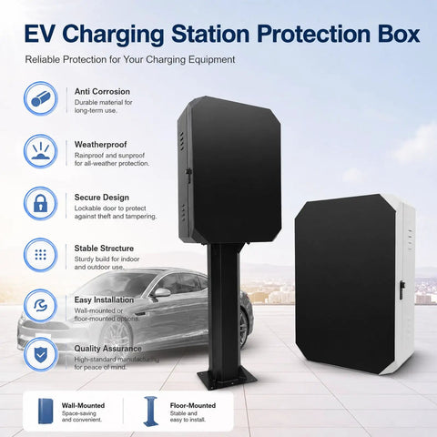Heavy Duty Weatherproof Ev Charger Storage Box With Combination Lock Galvanized Steel outdoor protective enclosure with lockable door.