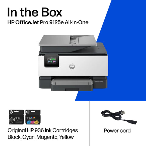 OfficeJet Pro 9125e Wireless All In One Color Inkjet Printer AI Enabled With Scanning Copying Faxing ADF and ink cartridges