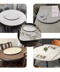 Large Round Marble Lazy Susan 12mm Thick 31.5 Inch Rotating Serving Turntable on various dining tables.