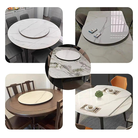 Massive 43 Inch Grey Marble Lazy Susan Turntable on round dining tables, showcasing smooth spin and stylish design for dinner parties.