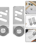 Top Shelf Heavy Duty Stainless Steel Trolley Pulley Wheels With Precision Ball Bearings Built To Take A Beating On Heavy Sliding Doors And Warehouse Track Systems Includes Four Rollers Smooth As Butter Fits Standard Twenty Three Millimeter Axles close-up view of roller and bracket plate