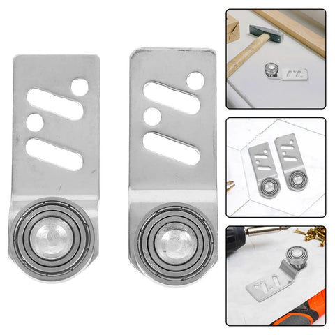 Pro Grade Stainless Steel Sliding Door Pulley Wheels For Wardrobe And Cabinet With 23mm Offset Axle close-up view of rollers and brackets.