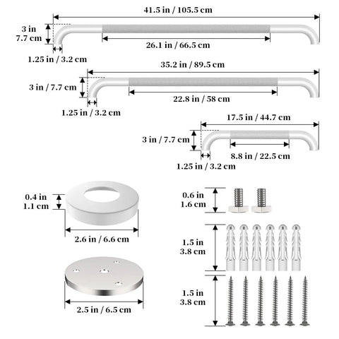 Built Like A Tank Anti Slip Shower Grab Bar Kit With Reliable Stability That Never Lets You Down Includes Three Wall Mount Handrails in sizes 18in, 36in, 42in.