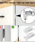 Ultra Thin Self Adhesive Magnets To Keep Drawer Closed, showcasing 3.65mm thickness behind cabinet doors.