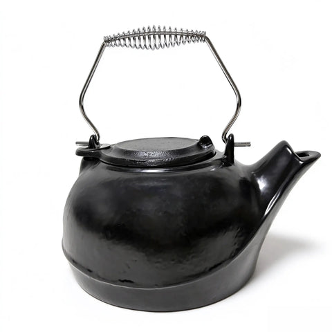 Solid Cast Iron Wood Stove Steamer And 3 Qt Humidifier Kettle with chrome handle and matte black finish for home humidity.