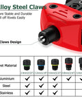 Boss Level Heavy Duty Manual Pop Rivet Gun Kit Featuring 200 Rugged Aluminum Rivets Plus Five Swap Out Nozzles close-up of the alloy steel claws.