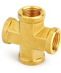 Brass Pipe Fitting Cross Four Way Connector With Four Openings For Plumbing One Eighth Inch NPT Female Threads Solid Brass Durable