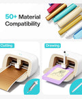 S501 Vinyl Cutter Machine showing cutting and drawing functions on vinyl with multiple material compatibility